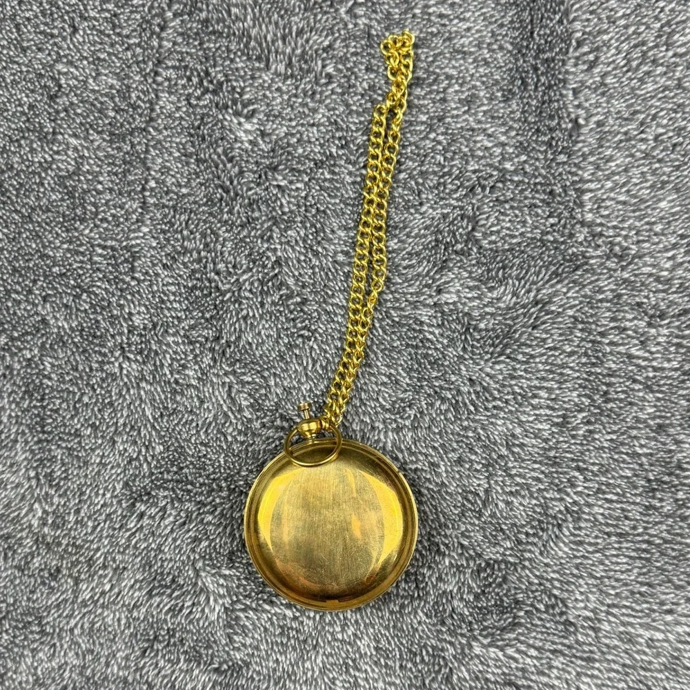 Vintage‎ Brass Pocket Compass Hunter Case Flip Top Gold Tone Chain Navigation